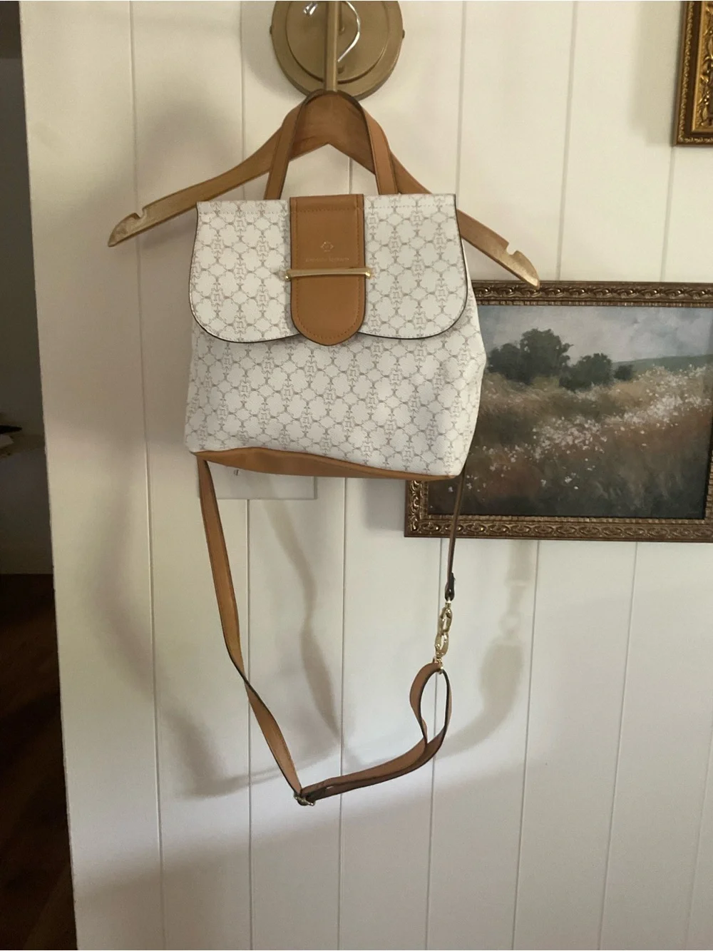 Nanette Lepore White and Tan Crossbody Satchel